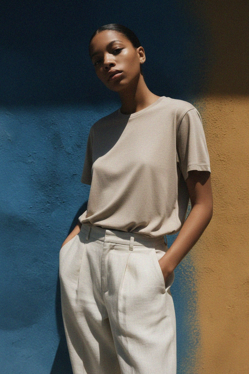 Relaxed Fit Beige Heathered Crew Neck T-Shirt photo 2