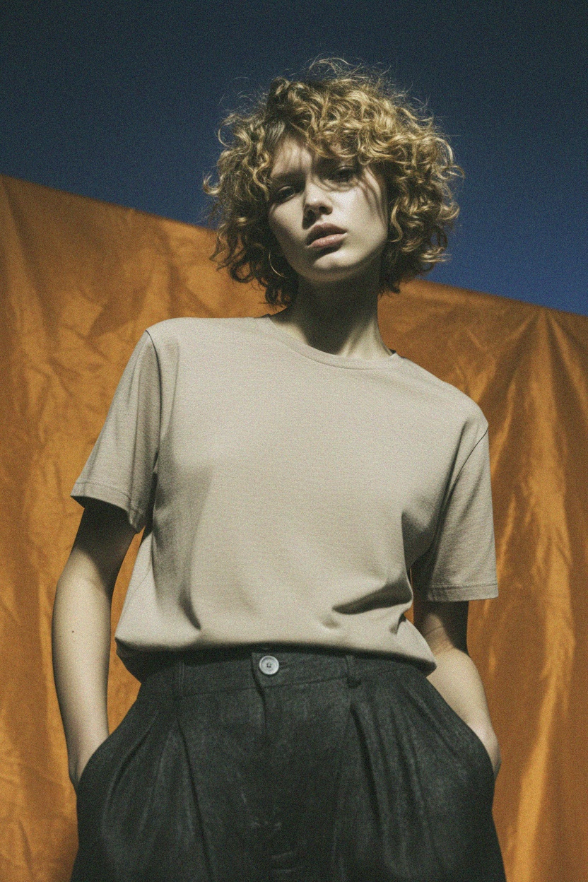 Relaxed Fit Beige Heathered Crew Neck T-Shirt photo 3