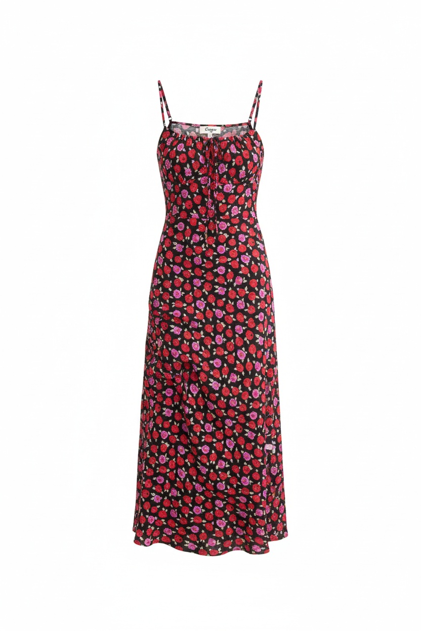 Rose Print Midi Dress with Adjustable Straps photo 1