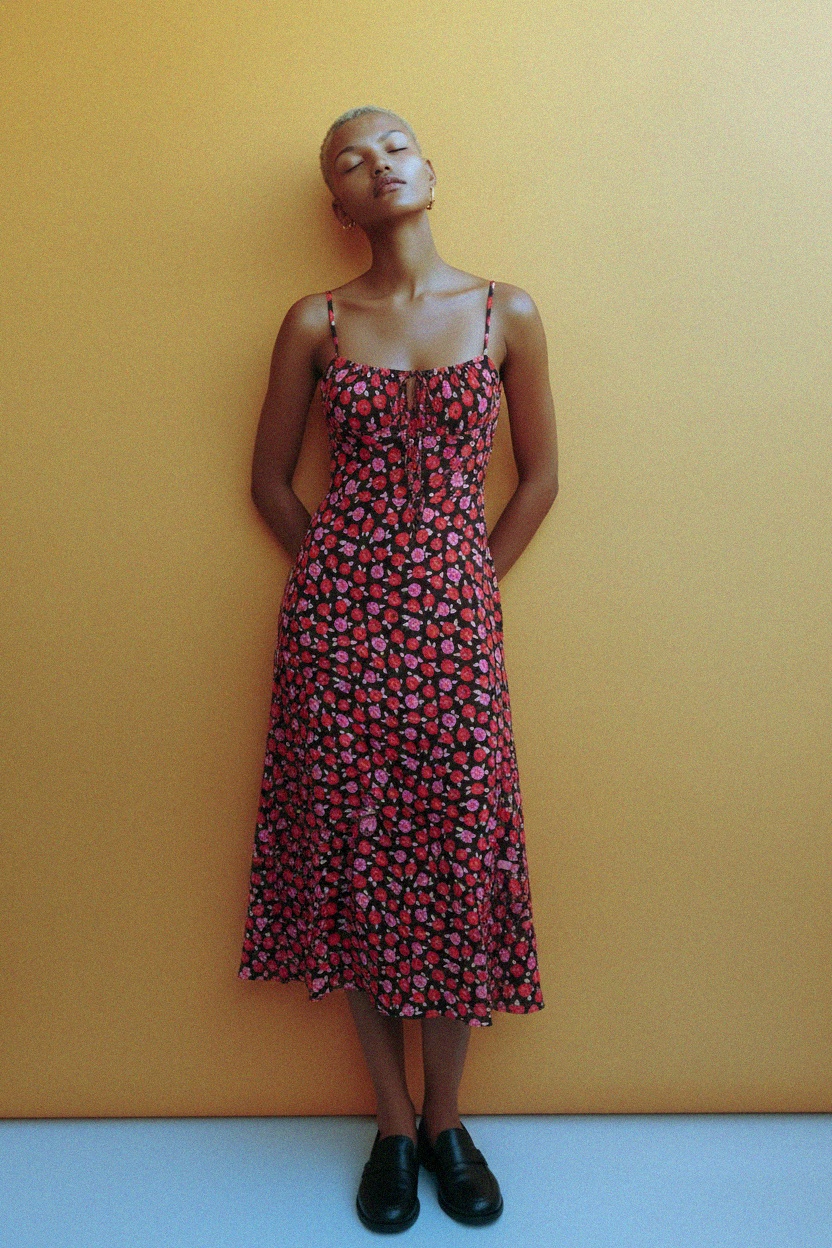 Rose Print Midi Dress with Adjustable Straps photo 3