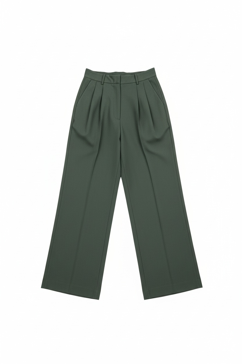 Chic Green Wide-Leg Pleated Pants photo 1