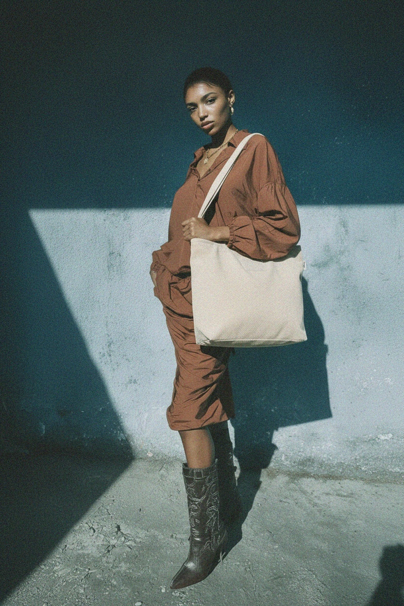 Stylish Beige Corduroy Tote Bag photo 2