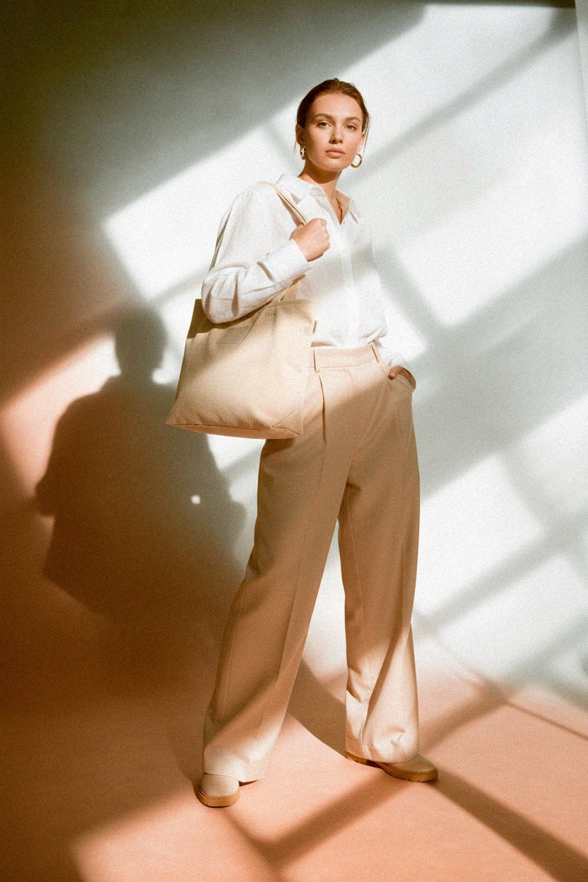 Stylish Beige Corduroy Tote Bag photo 3