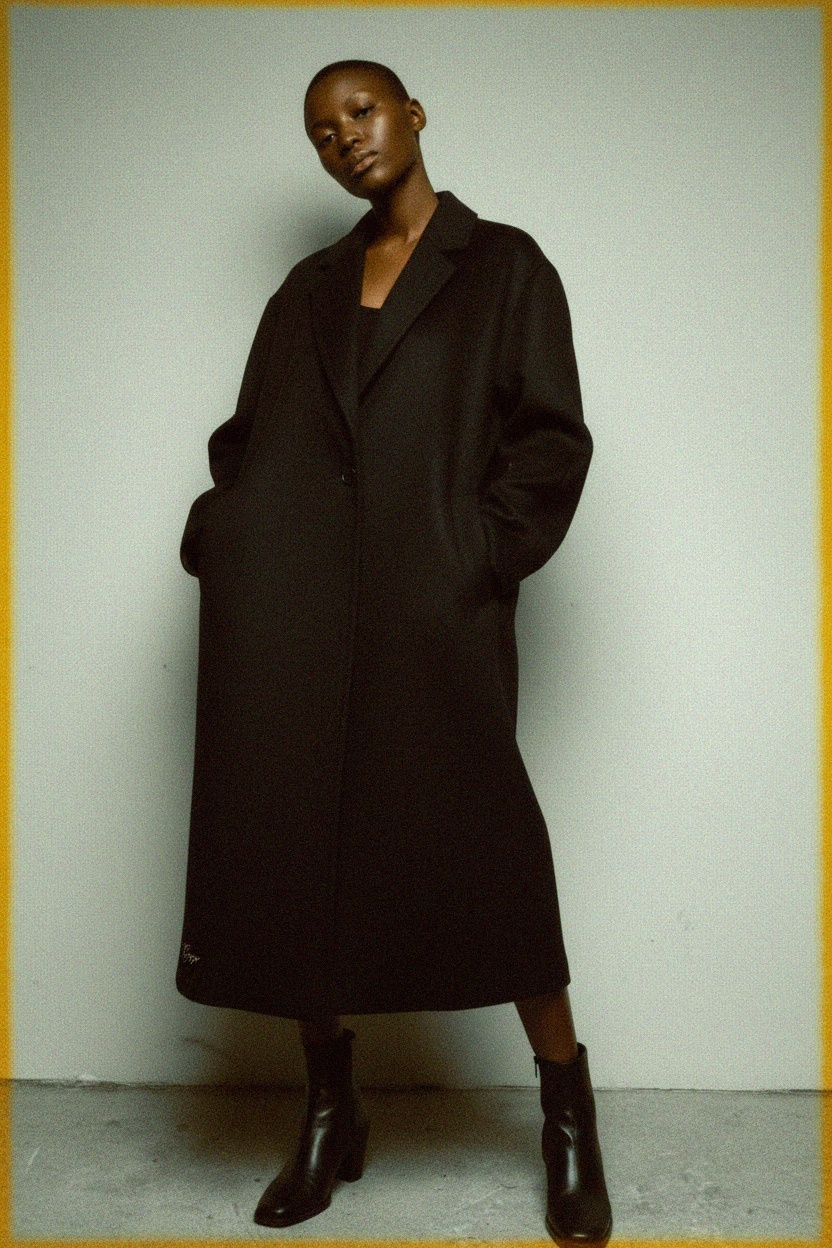 Classic Long Black Coat with Relaxed Fit photo 2
