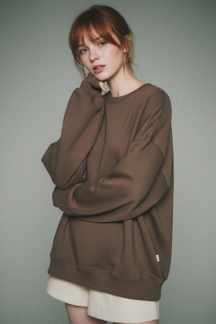 Oversize Brown Crewneck Sweatshirt photo 2