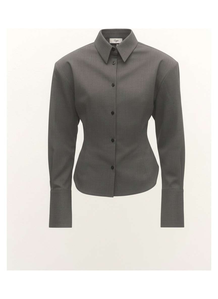 Structured Grey Collared Button-Up Shirt photo 1