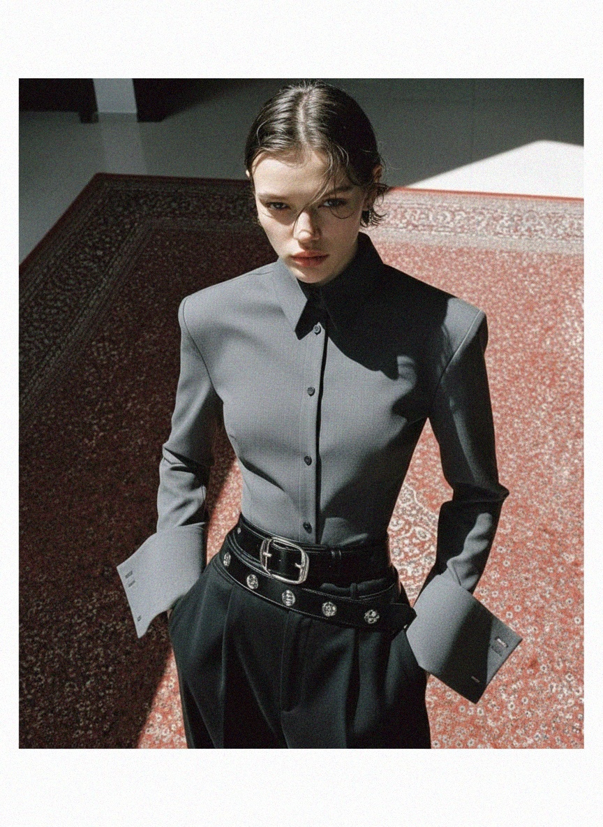 Structured Grey Collared Button-Up Shirt photo 2