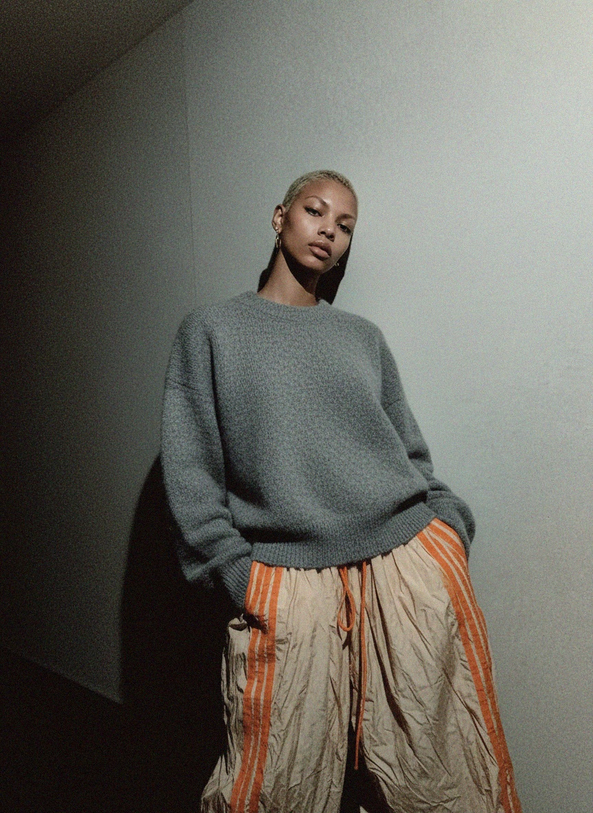 Soft Grey Crew Neck Knit Sweater photo 2