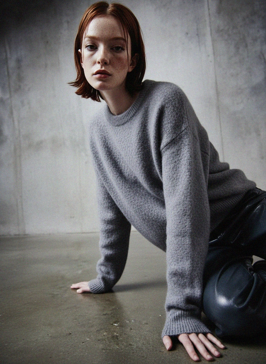 Soft Grey Crew Neck Knit Sweater photo 3