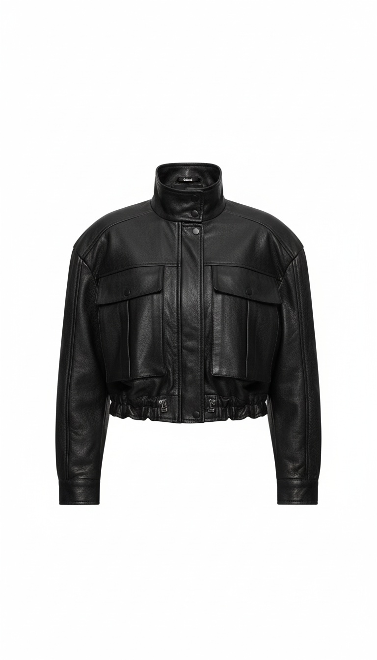 Black Cropped Faux Leather Utility Jacket photo 1