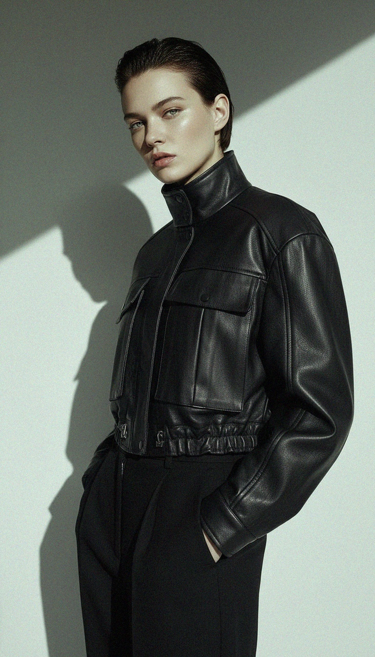 Black Cropped Faux Leather Utility Jacket photo 3