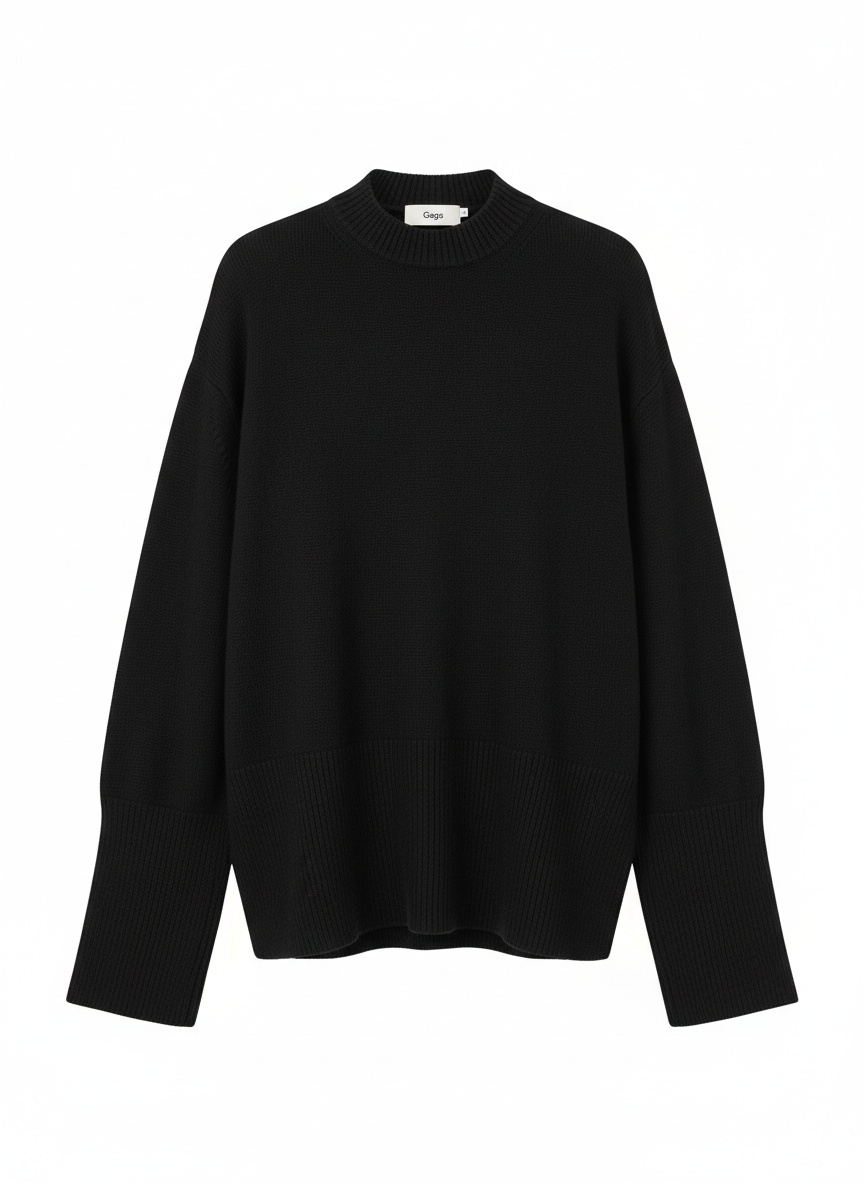 Black Oversized Knit Sweater with High Neck photo 1