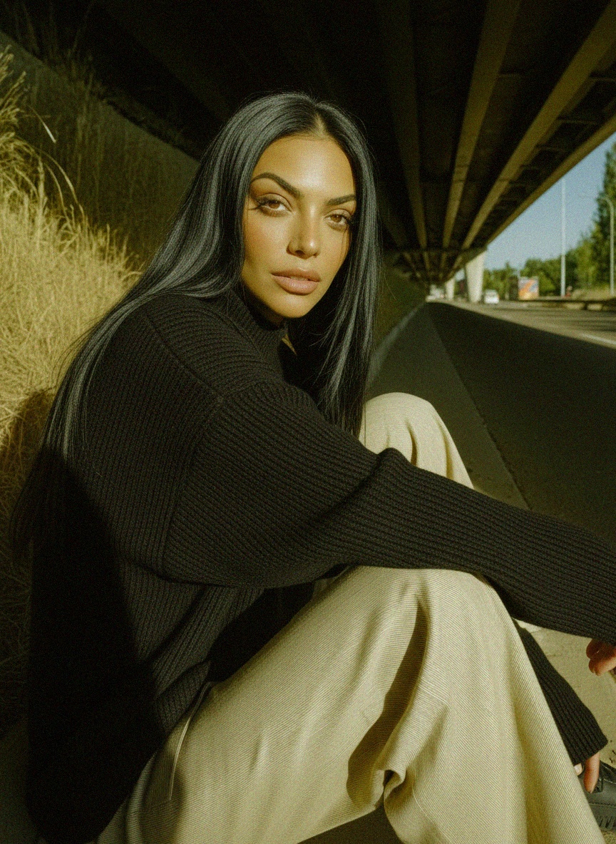 Black Oversized Knit Sweater with High Neck photo 3