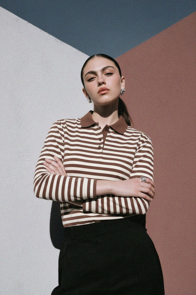 BIZUU Striped Long-Sleeve Polo Shirt photo 3