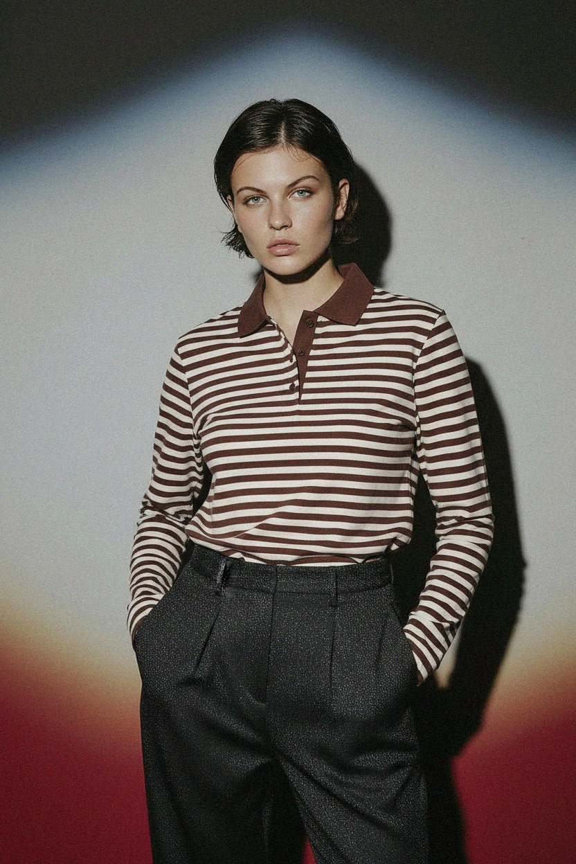 BIZUU Striped Long-Sleeve Polo Shirt photo 4