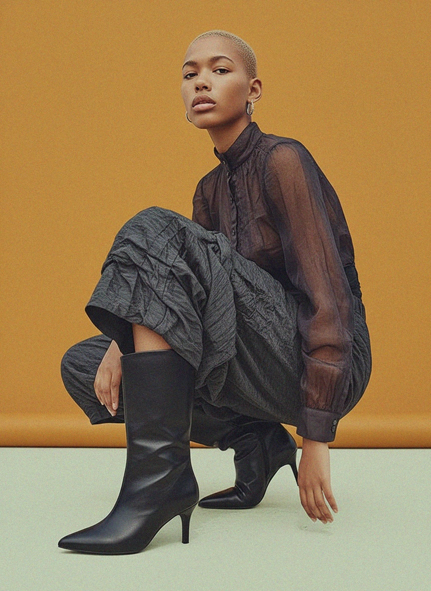 Black Pointed Toe Ankle Boots with Slim Heel photo 3