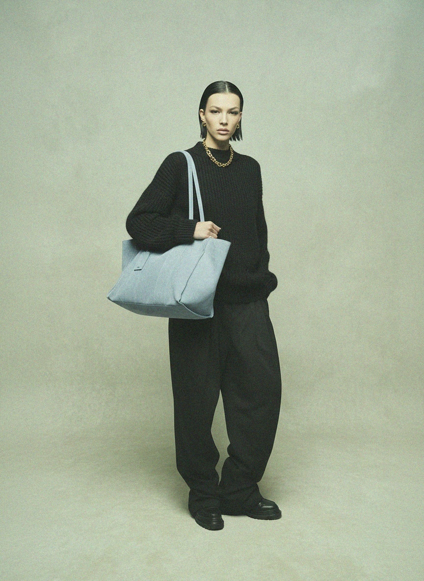 Oversize Blue Suede Tote Bag photo 2