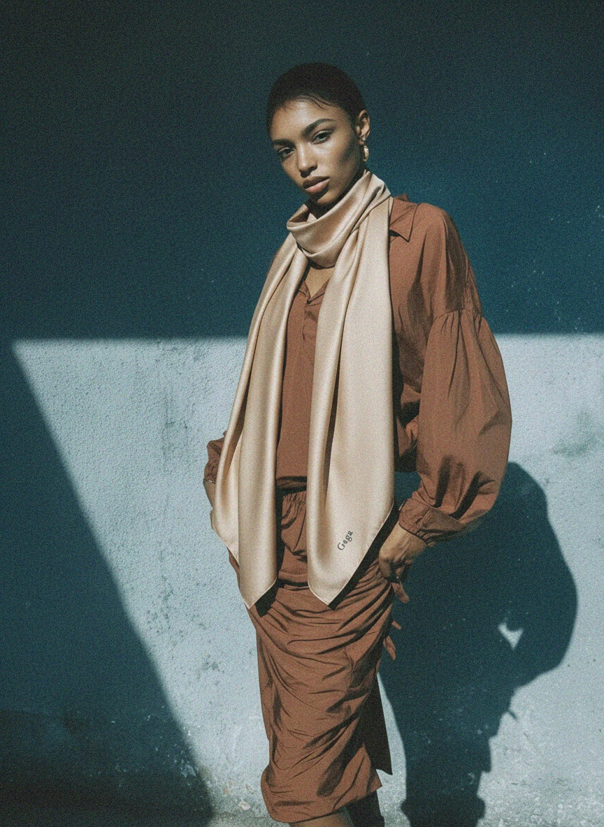 LE COLLET Elegant Beige Silk Scarf photo 2