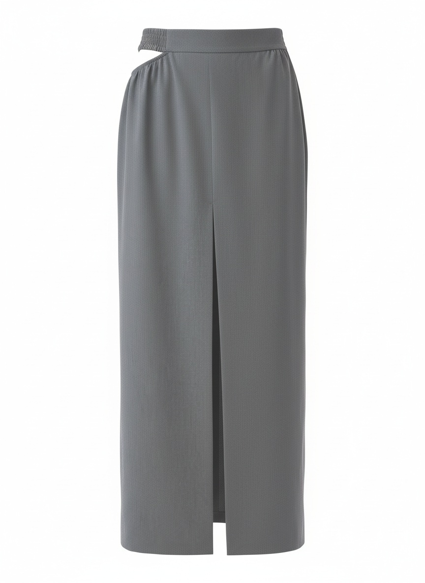 Grey Maxi Skirt with Waist Cutout and High Slit photo 1
