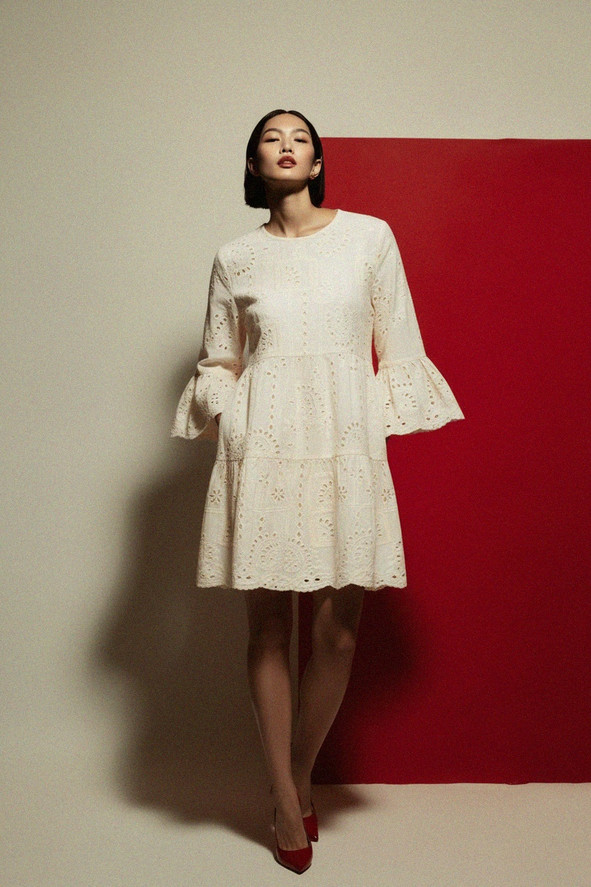 Embroidered Eyelet Mini Dress photo 3