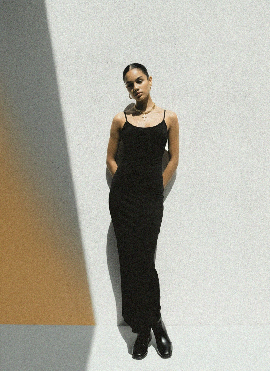 Sleek Black Maxi Slip Dress photo 2