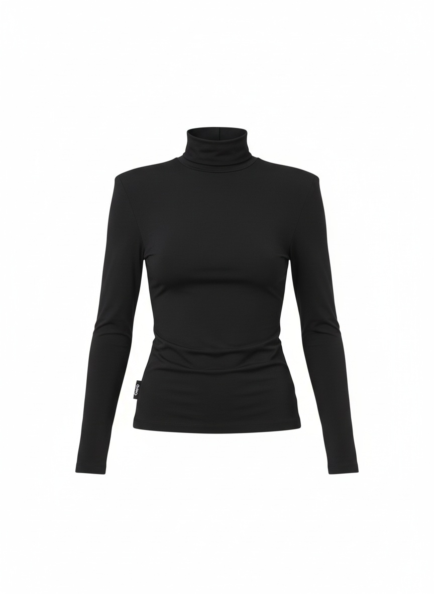 Sleek Black Fitted Turtleneck Top photo 1