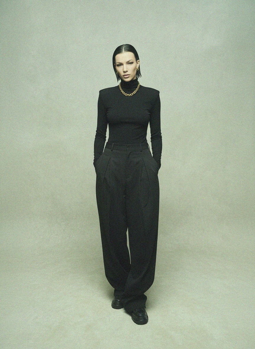 Sleek Black Fitted Turtleneck Top photo 2