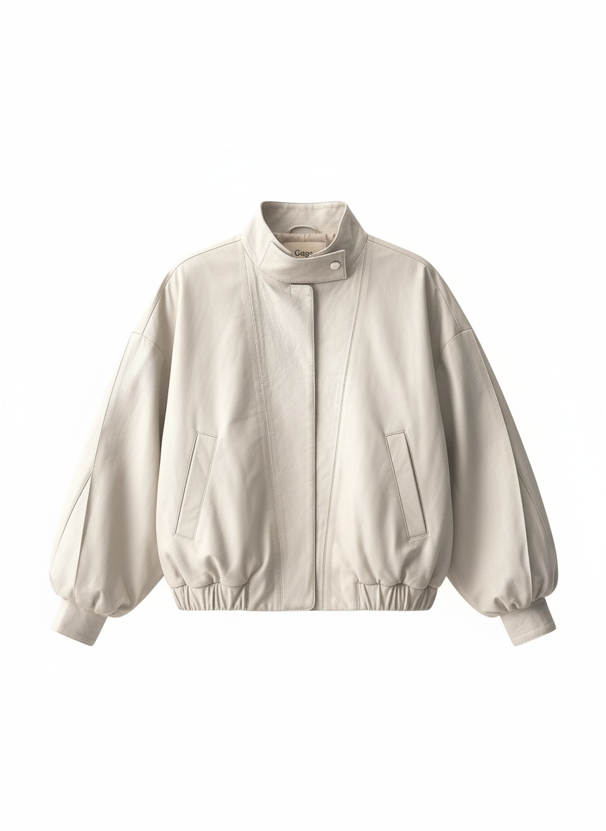 Beige Faux Leather Oversized Bomber Jacket photo 1