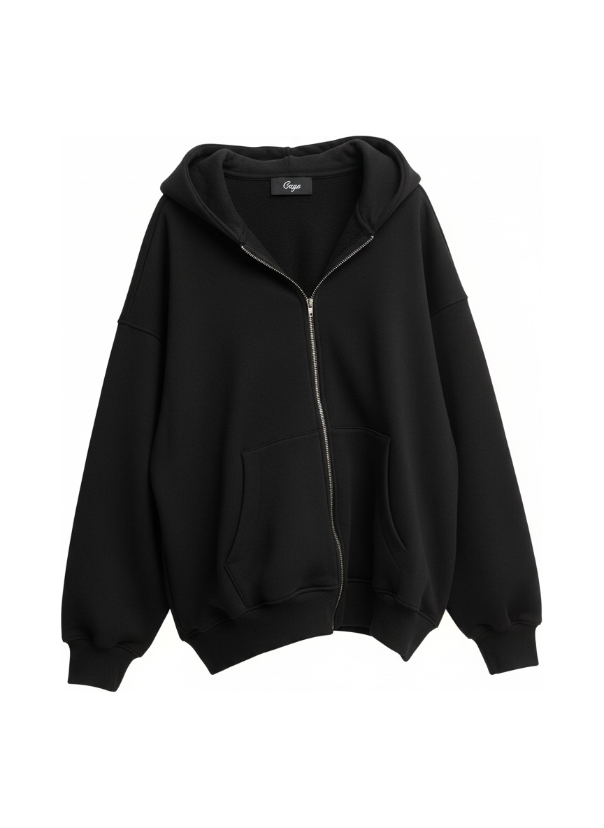 Oversized Black Zip-Up Hoodie photo 1