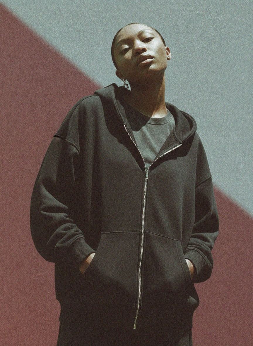 Oversized Black Zip-Up Hoodie photo 2