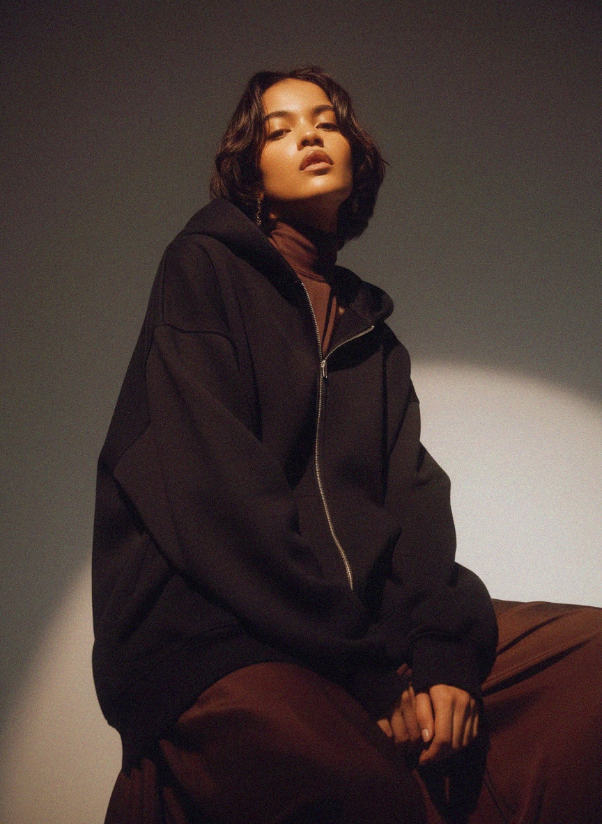 Oversized Black Zip-Up Hoodie photo 3