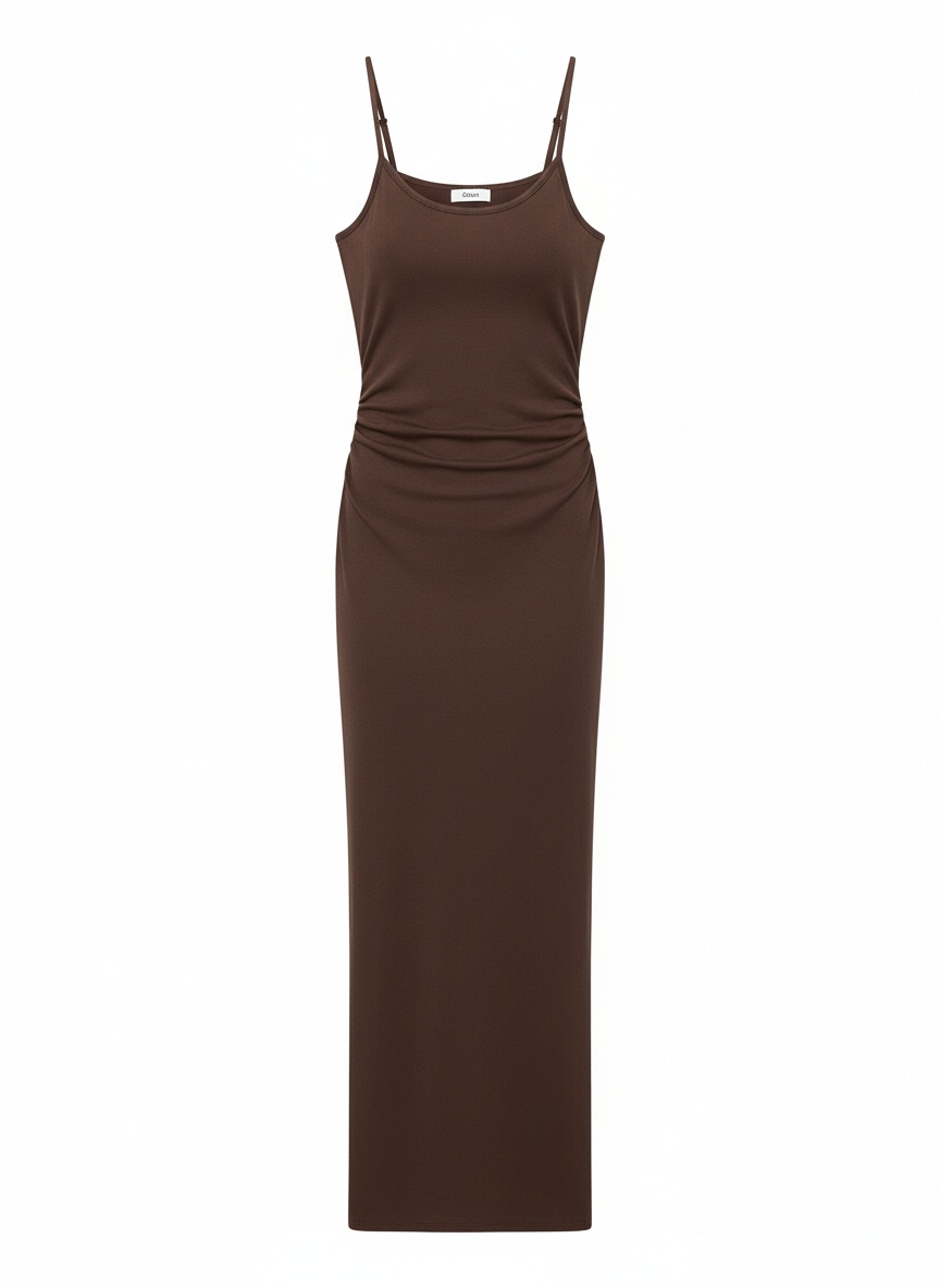 Sleek Brown Maxi Slip Dress photo 1