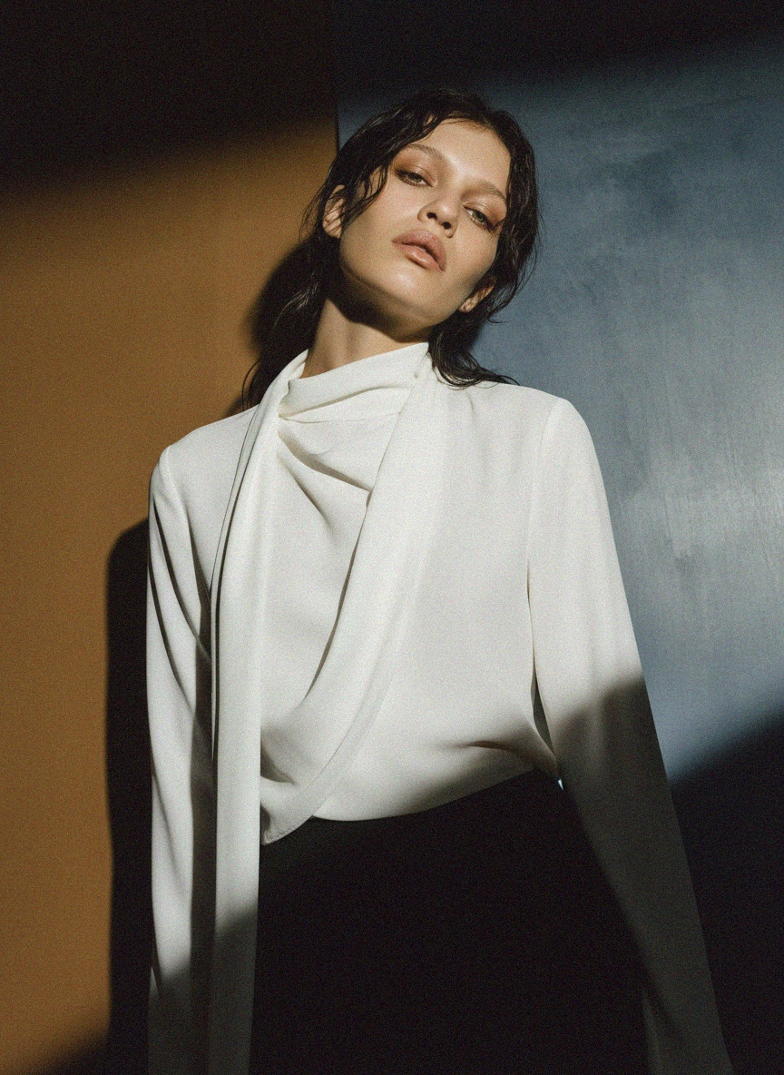 Sophisticated White Draped Blouse photo 2