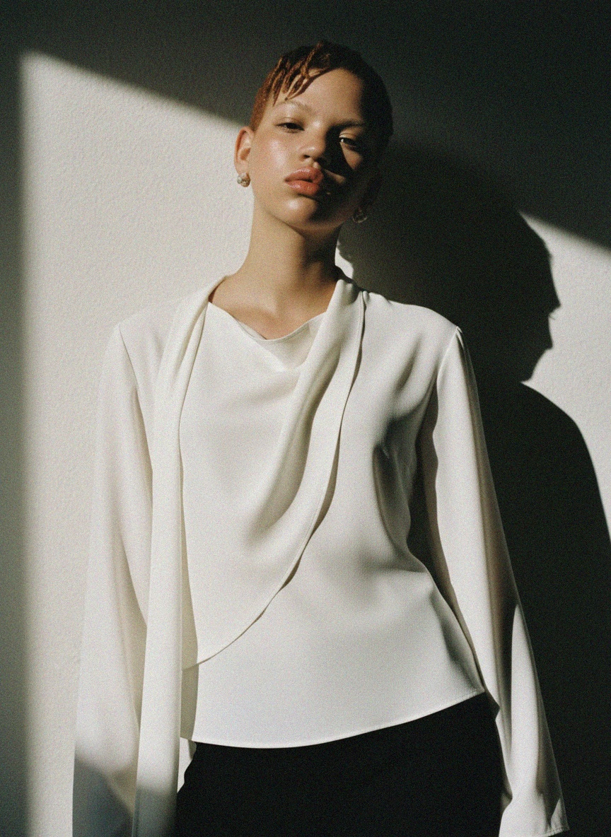 Sophisticated White Draped Blouse photo 3