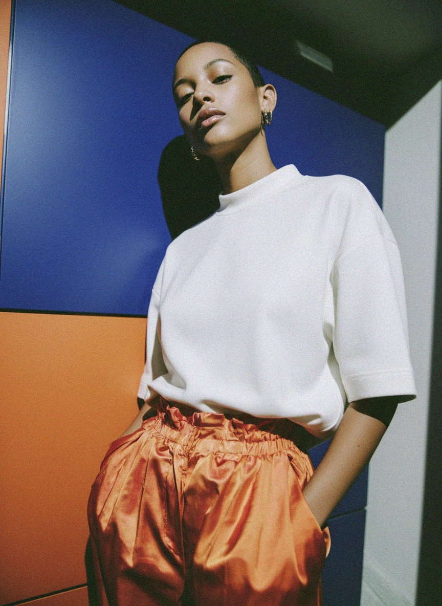 White Short Sleeve Mock Neck Sweatshirt photo 3