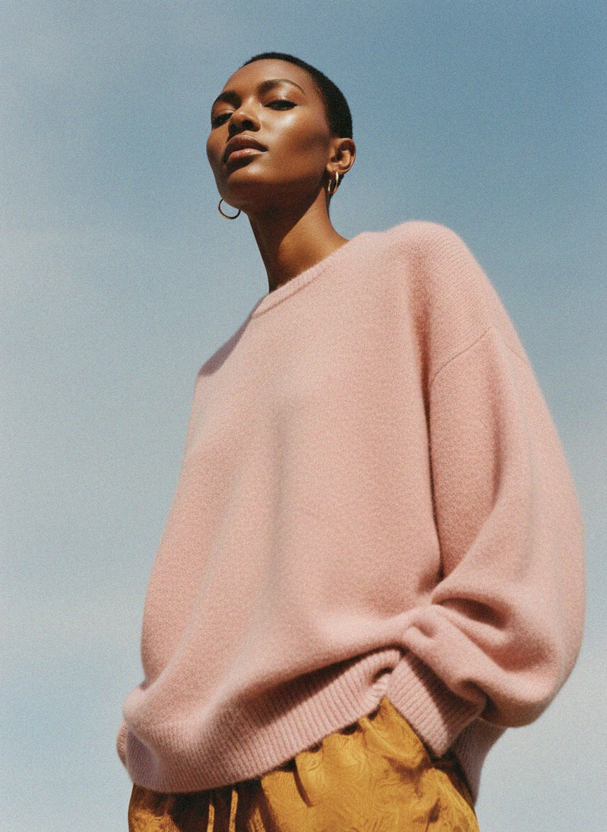 Soft Pink Oversized Knit Sweater photo 3