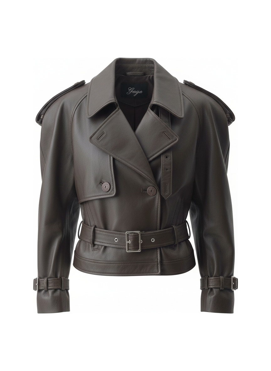 Cropped Leather Jacket with Trench Details photo 1