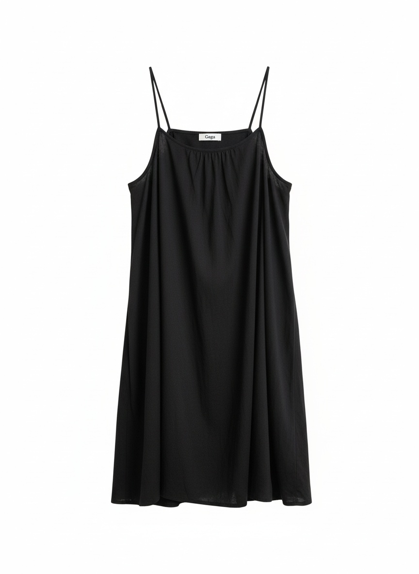 Black Loose Fit Mini Dress with Spaghetti Straps photo 1