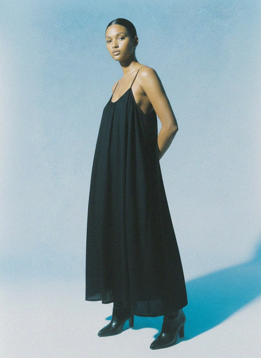 Black Loose Fit Mini Dress with Spaghetti Straps photo 2