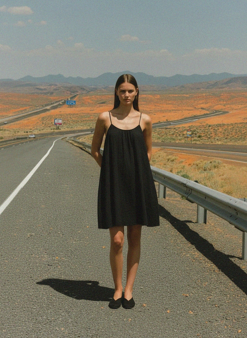 Black Loose Fit Mini Dress with Spaghetti Straps photo 3