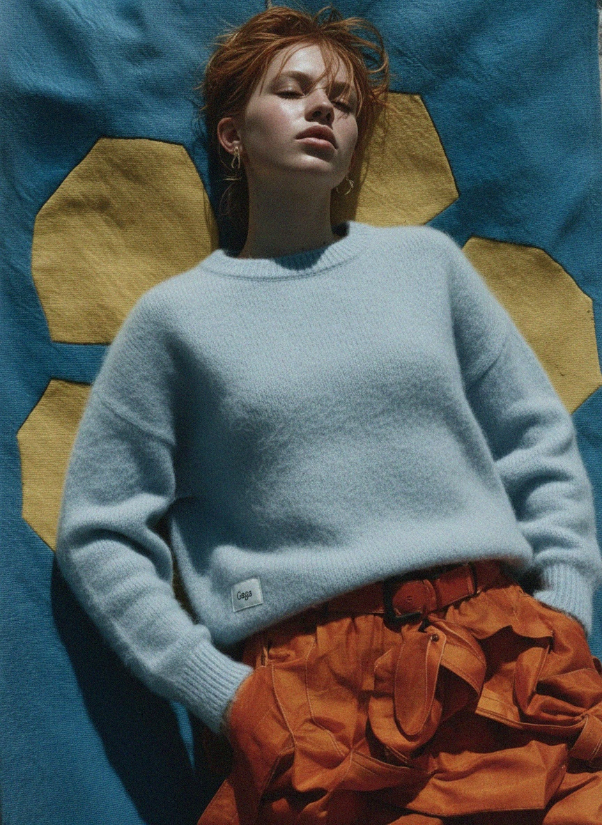 Fuzzy Oversized Light Blue Knit Sweater photo 2