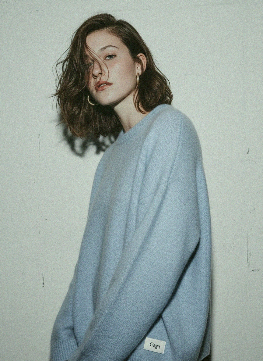 Fuzzy Oversized Light Blue Knit Sweater photo 3