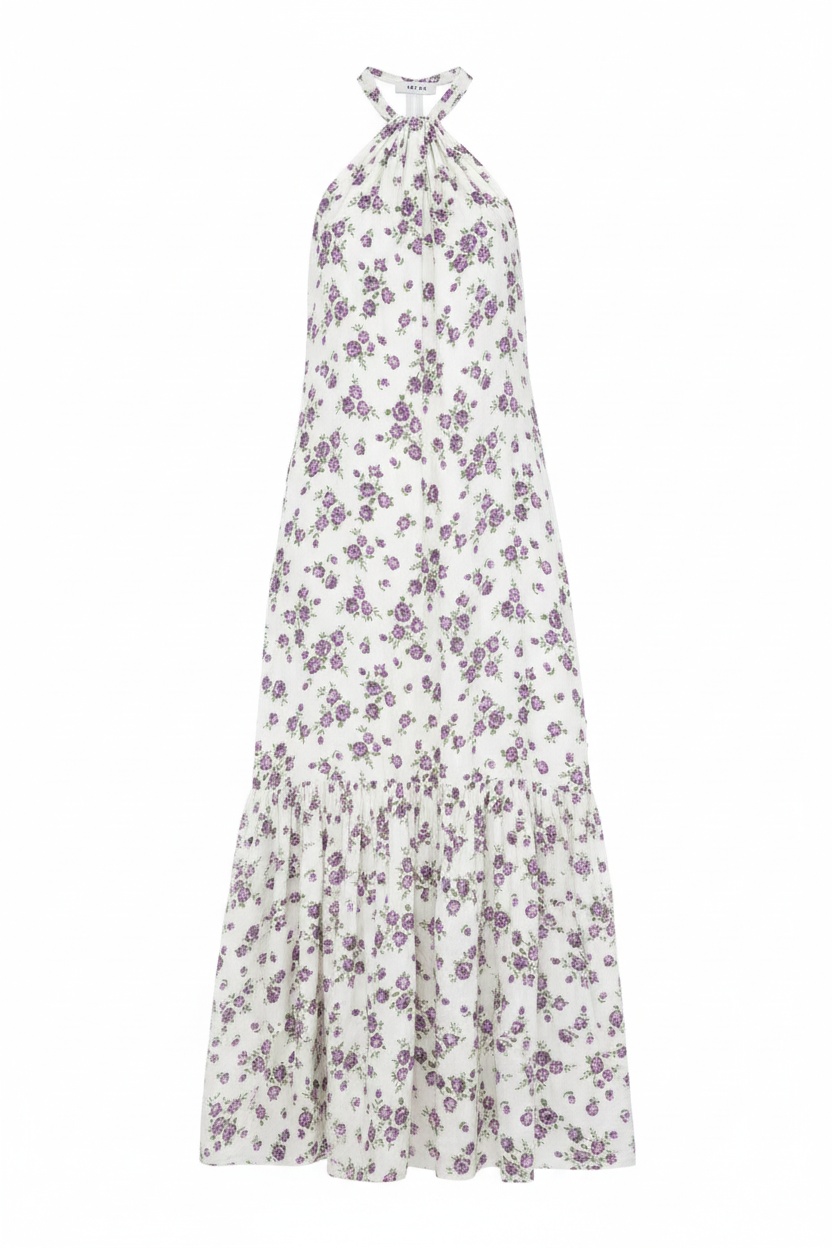White Floral Halter Neck Maxi Dress photo 1