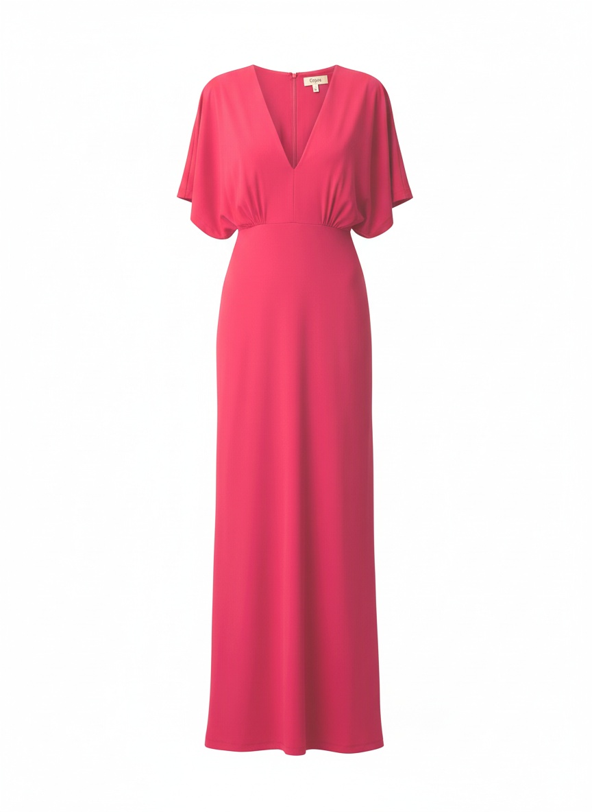 Vibrant Pink Maxi Dress with V-Neck and Dolman Sleeves photo 1