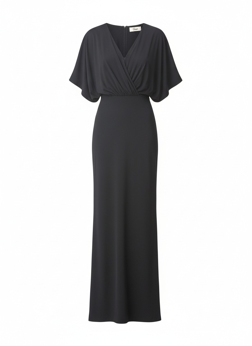 Elegant Black Maxi Dress with Draped Sleeves photo 1