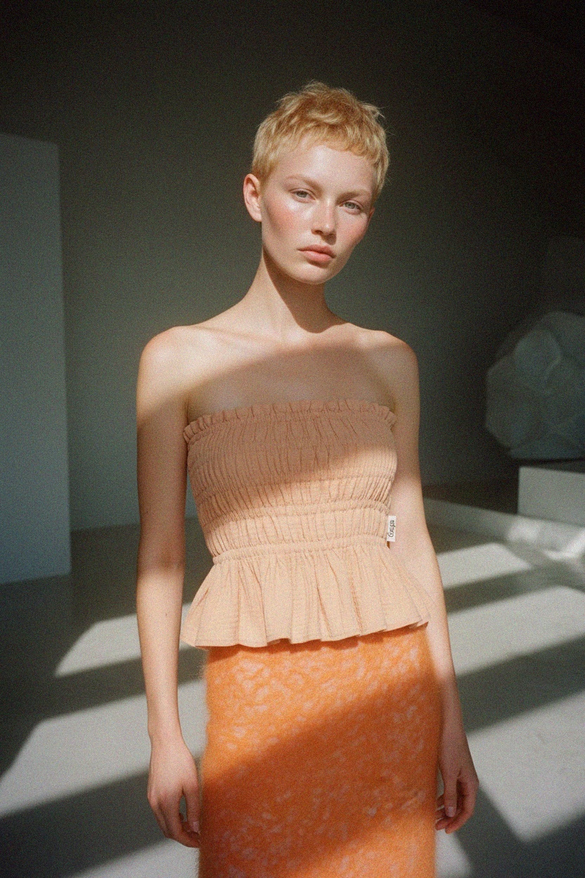 Smocked Strapless Peplum Top photo 2