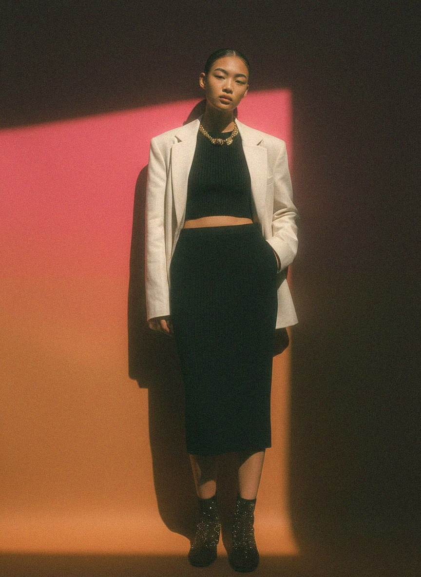 Classic Black Ribbed Knit Midi Skirt photo 3