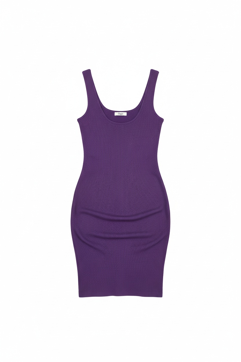 Purple Ribbed Knit Sleeveless Mini Dress photo 1