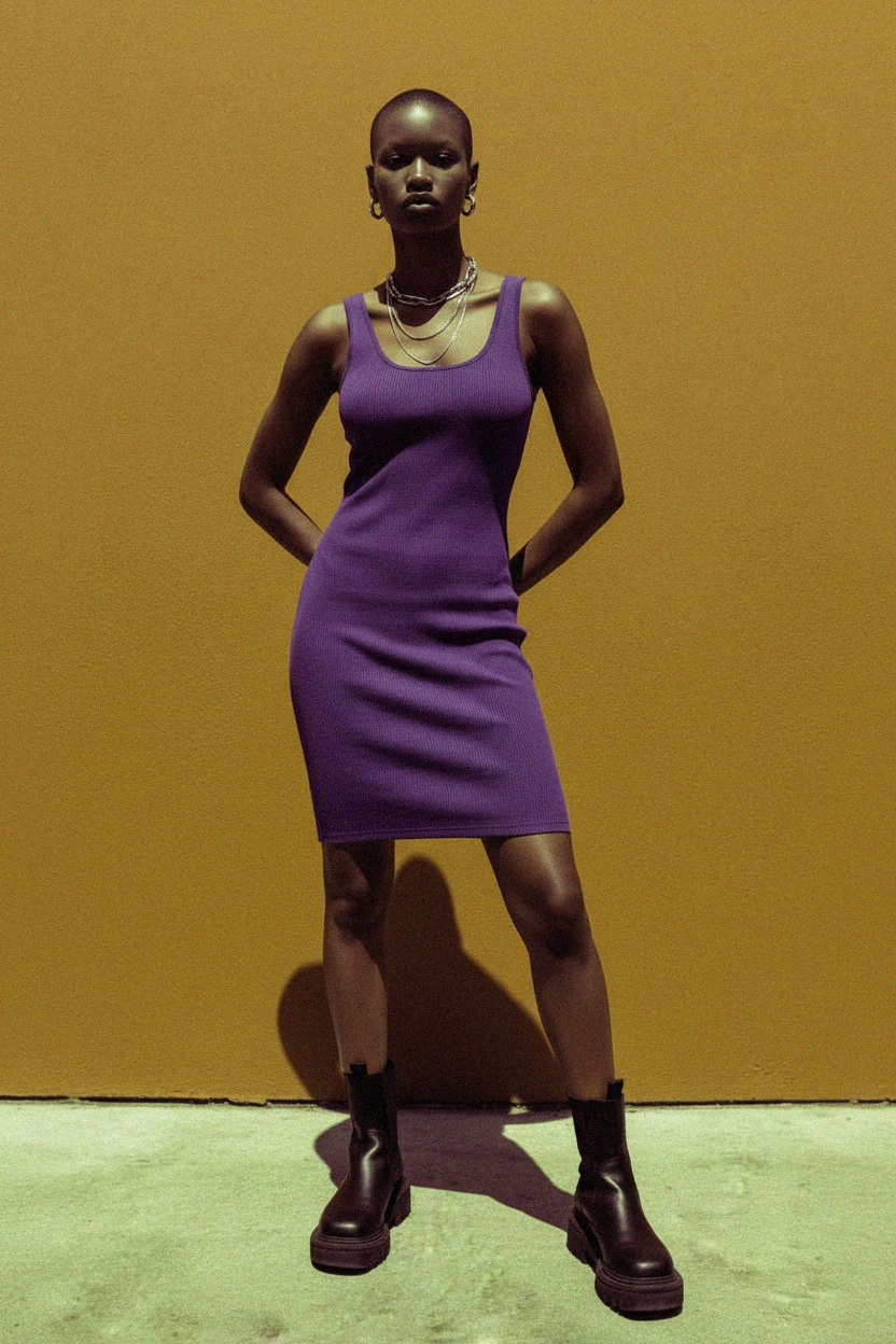 Purple Ribbed Knit Sleeveless Mini Dress photo 2
