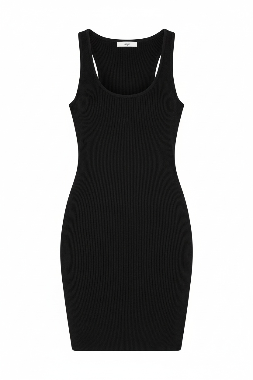 Black Ribbed Knit Sleeveless Mini Dress photo 1